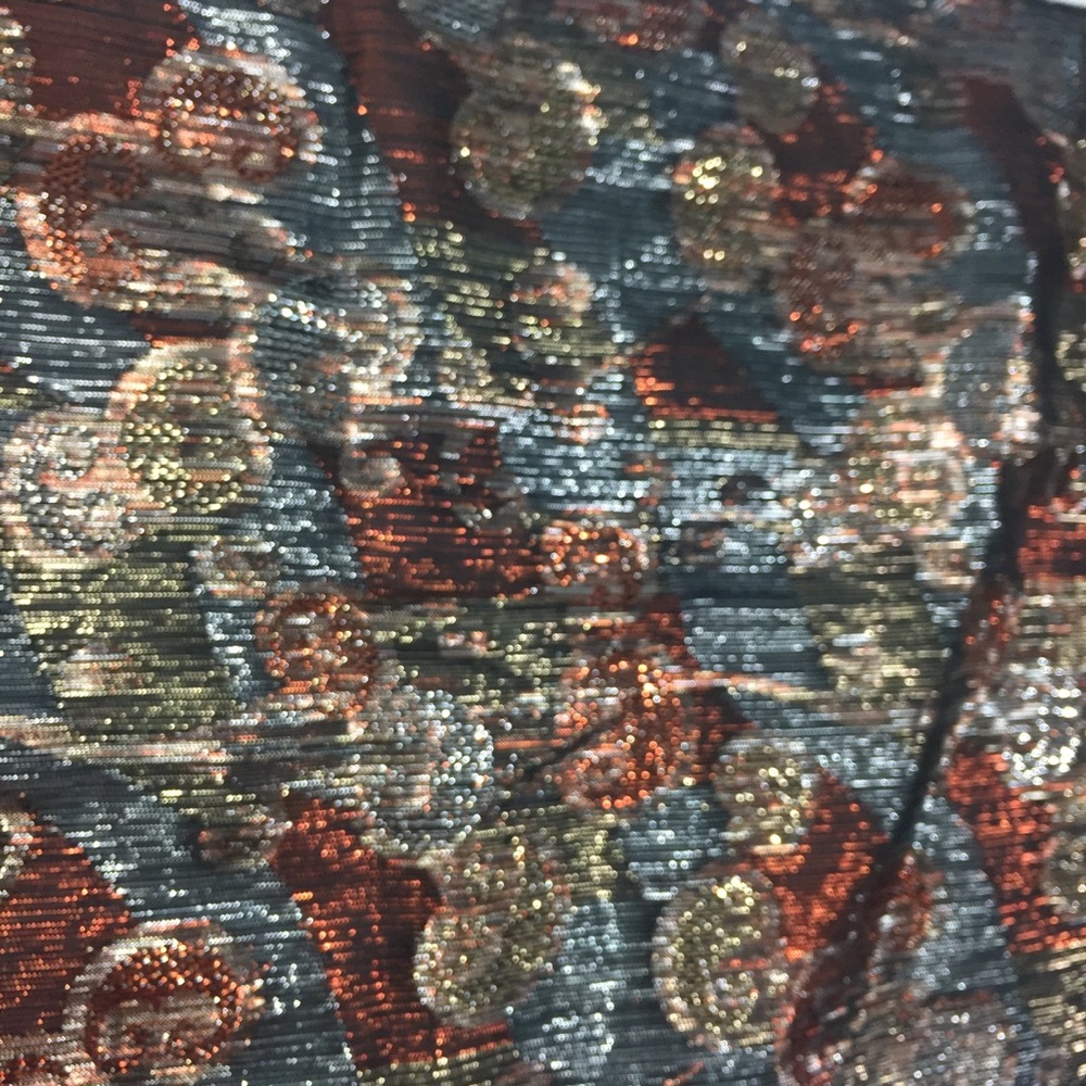 Vintage Scarf Metallic Silver Gold Copper Black Warm Fall Colors - Picture 3 of 13